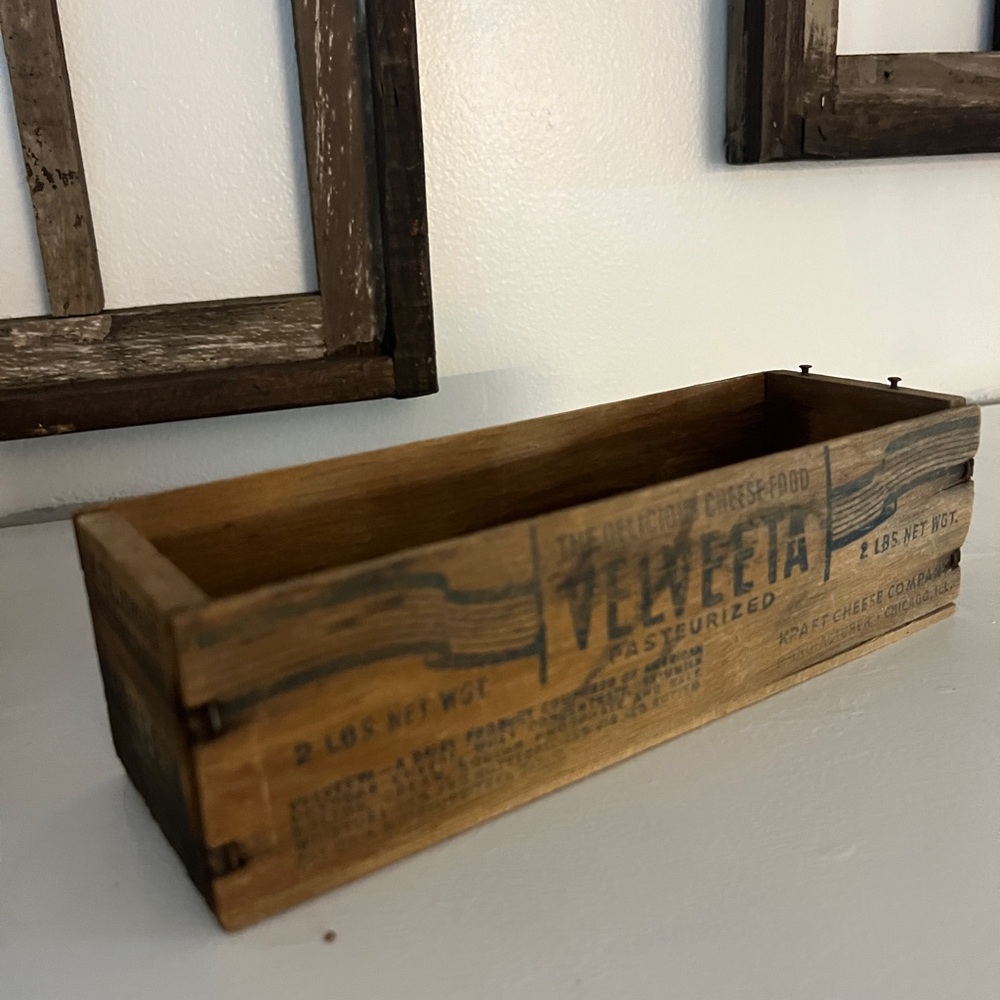 Vintage Velvetta Wood Container with Faux Floral Farmhouse Country